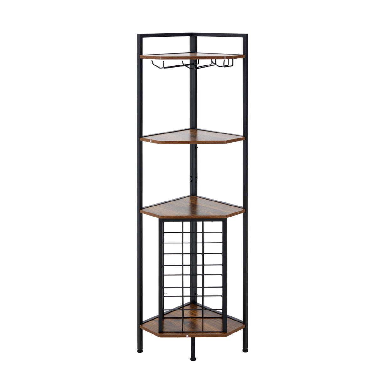 4 Shelf Black Vintage Wine Rack with Glass Holder