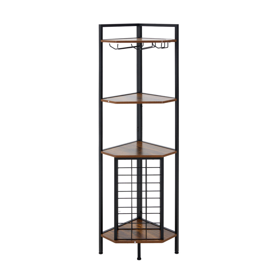 4 Shelf Black Vintage Wine Rack with Glass Holder