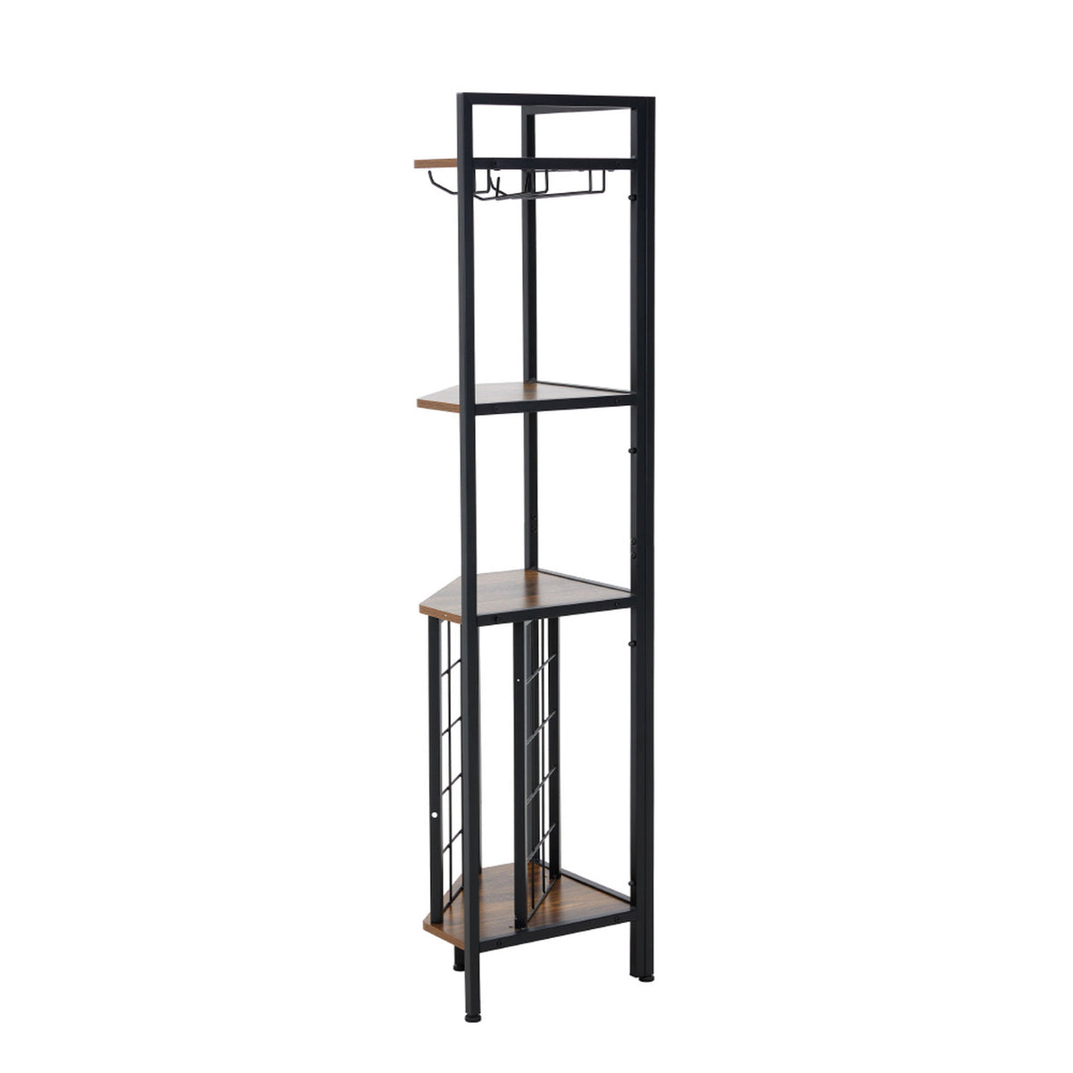 4 Shelf Black Vintage Wine Rack with Glass Holder