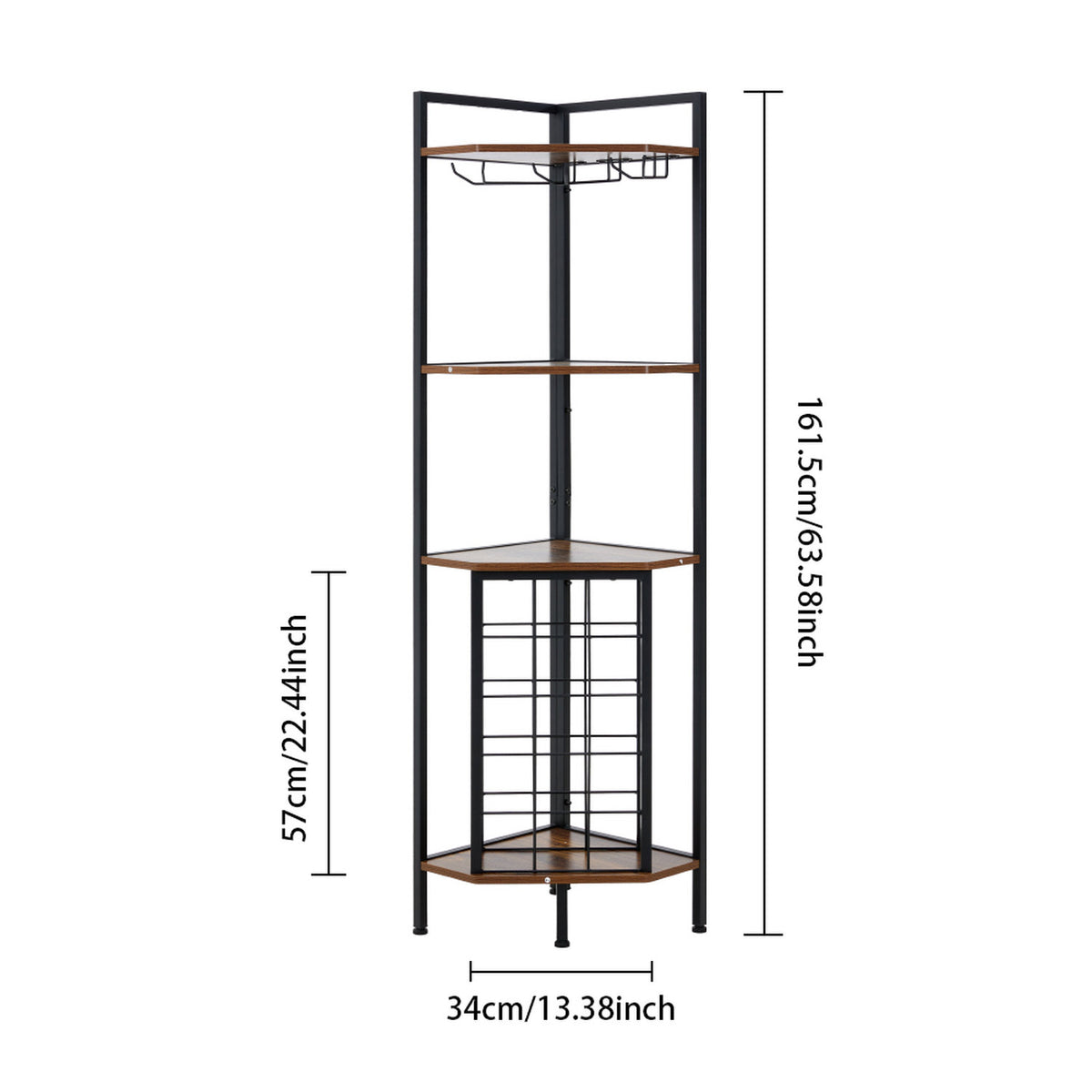4 Shelf Black Vintage Wine Rack with Glass Holder