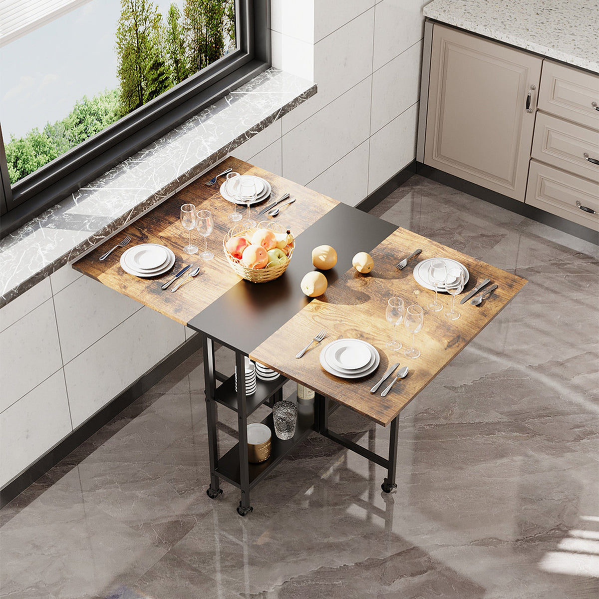 Folding Wood Black & Natural Dining Table