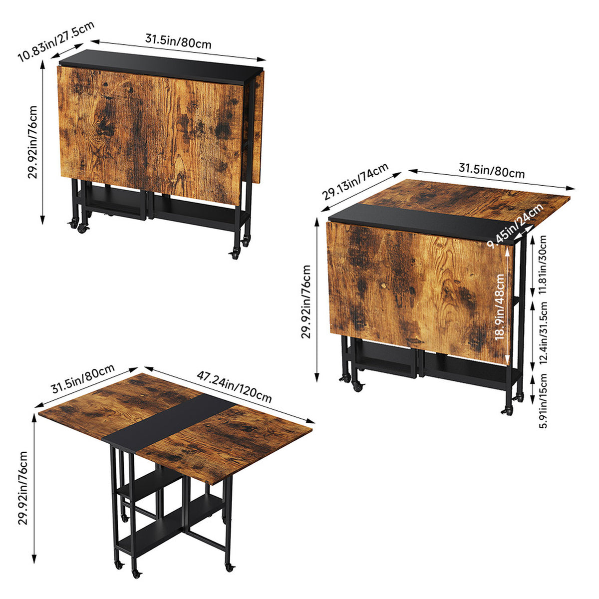 Folding Wood Black & Natural Dining Table