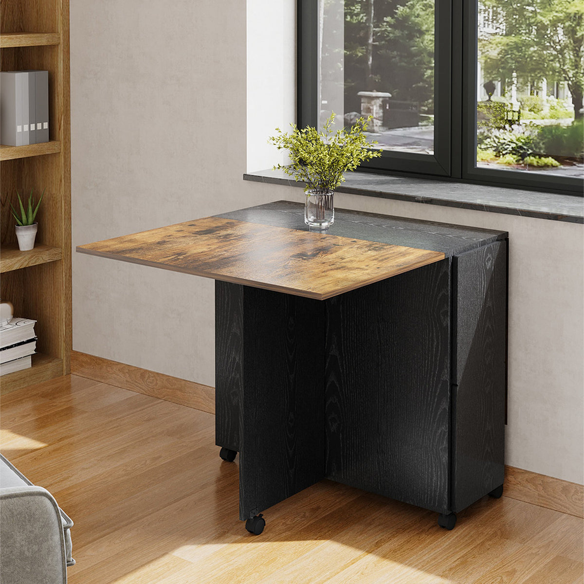 Black & Natural Wood Folding Dining Table Set