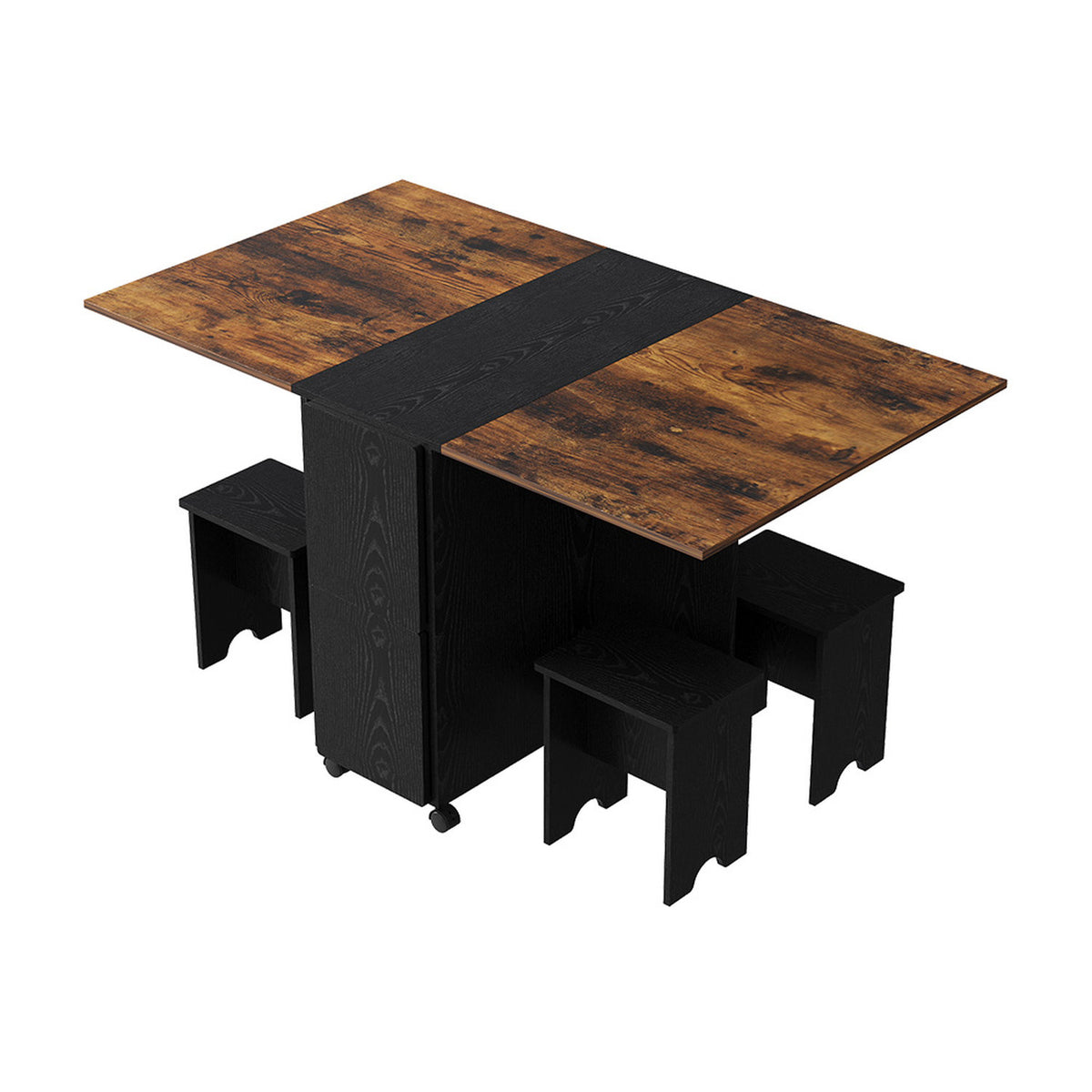Black & Natural Wood Folding Dining Table Set