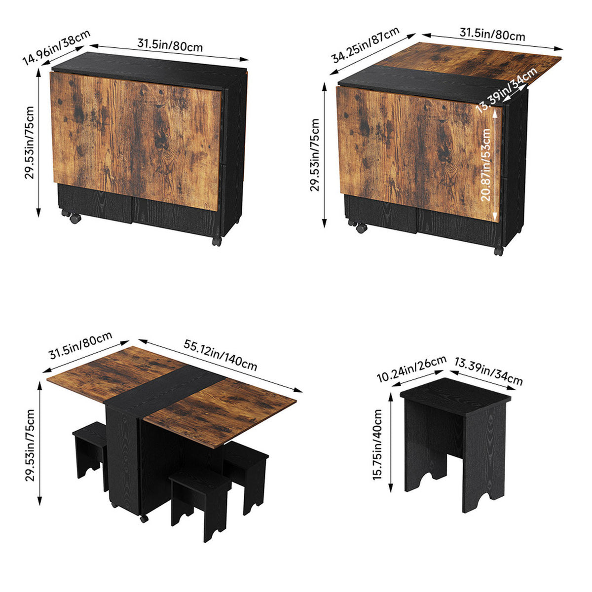 Black & Natural Wood Folding Dining Table Set