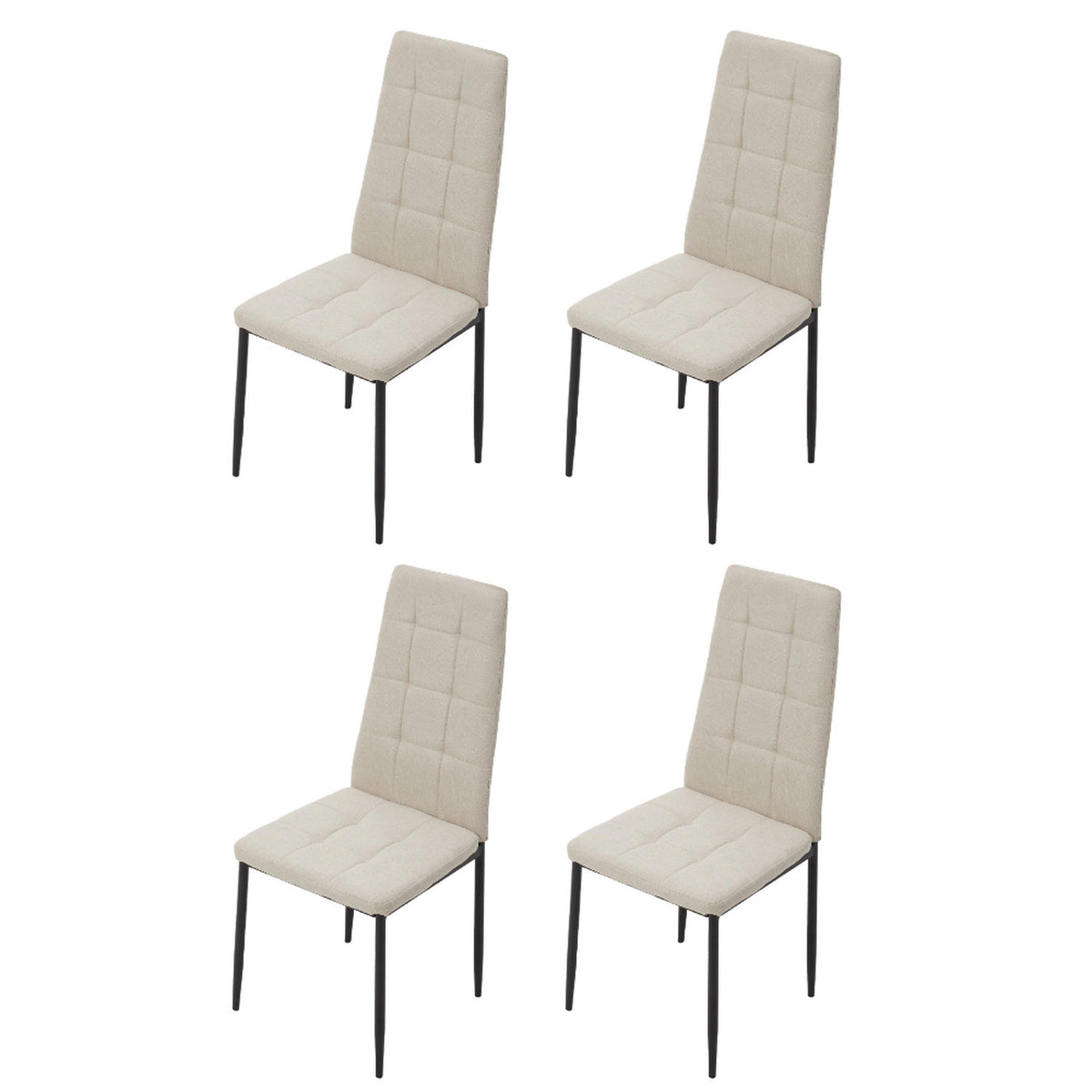 Set of 4 Beige White Quilted Linen Dining Chairs
