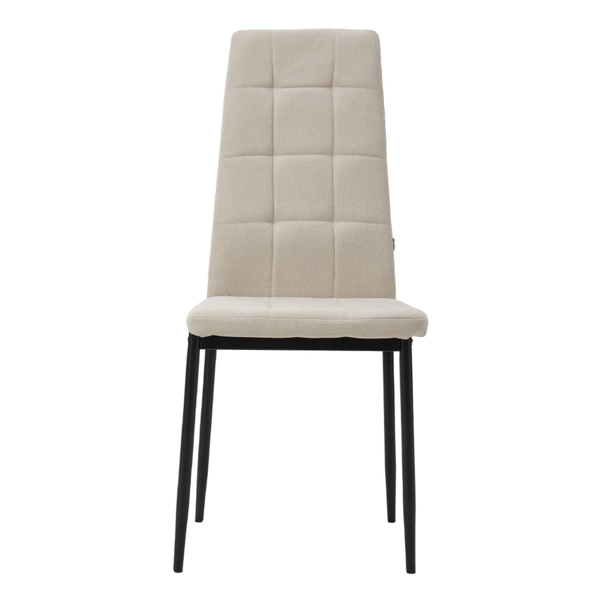 Set of 4 Beige White Quilted Linen Dining Chairs