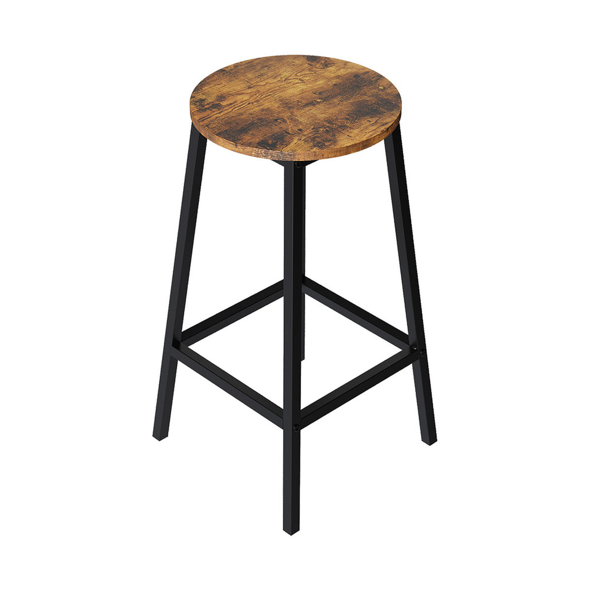 Set of 2 Brown Bar Stools with Metal Frame