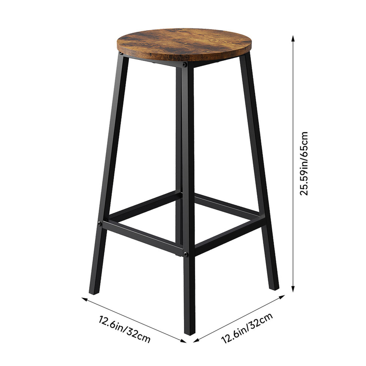 Set of 2 Brown Bar Stools with Metal Frame
