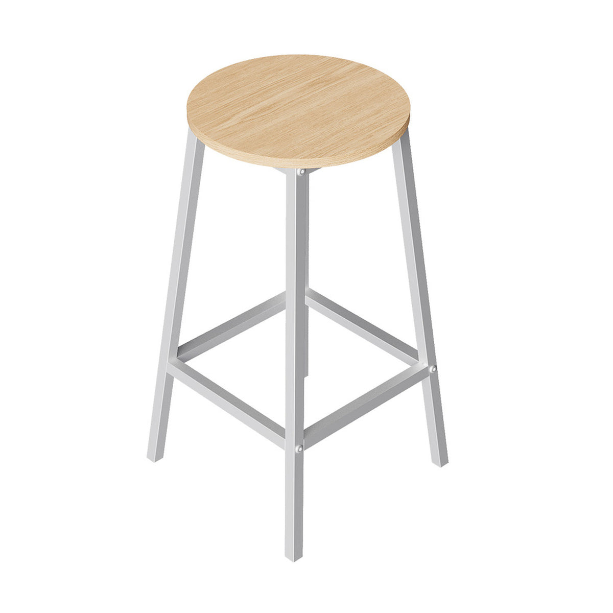 Set of 2 Natural Bar Stools with White Metal Frame