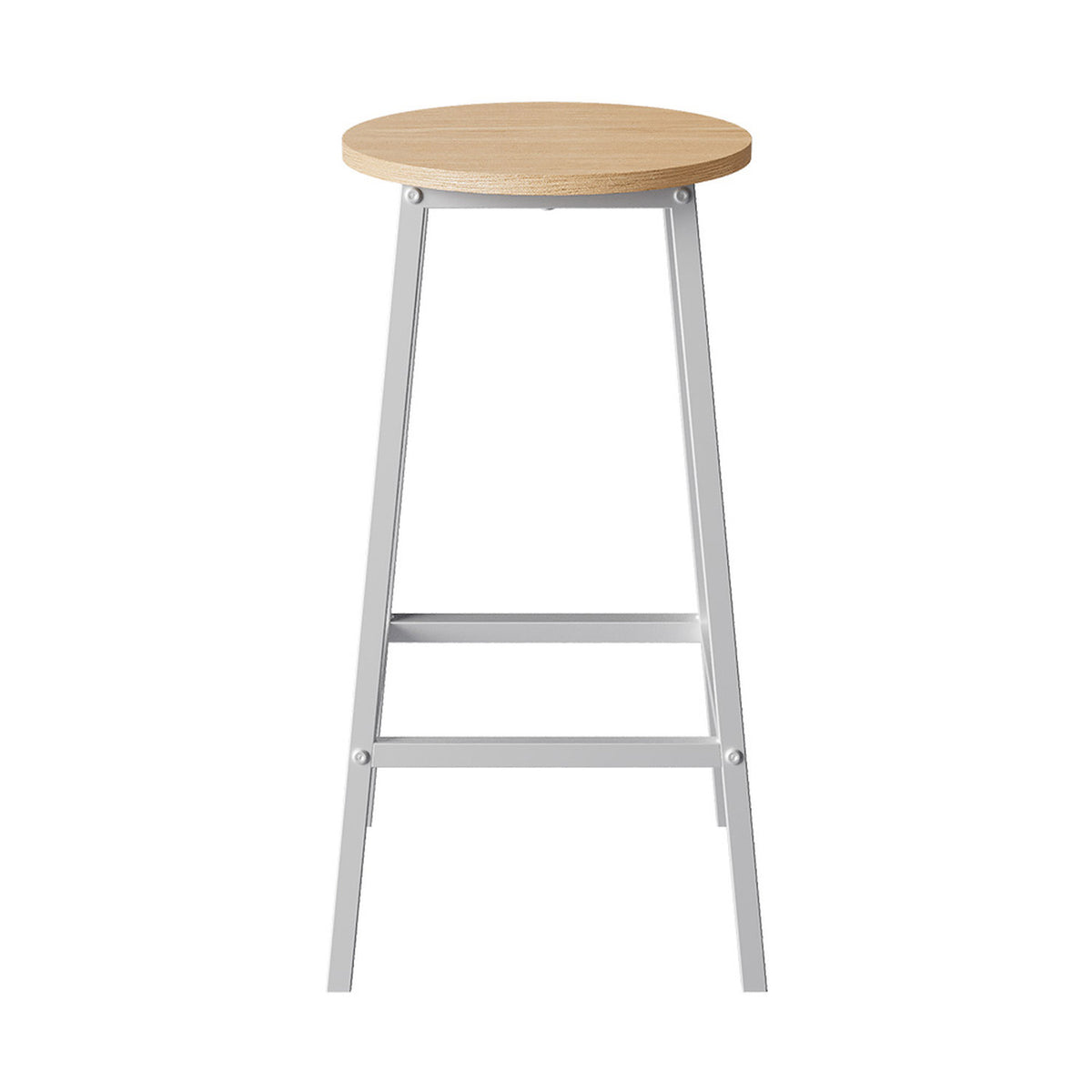 Set of 2 Natural Bar Stools with White Metal Frame