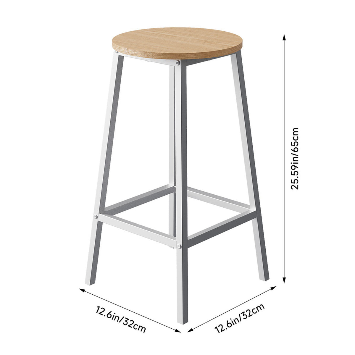 Set of 2 Natural Bar Stools with White Metal Frame