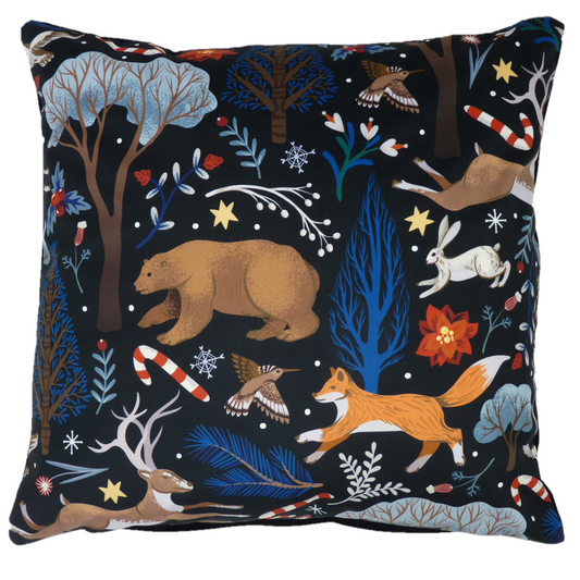 Christmas Forest Black Filled Velvet Cushion (45cm x 45cm)