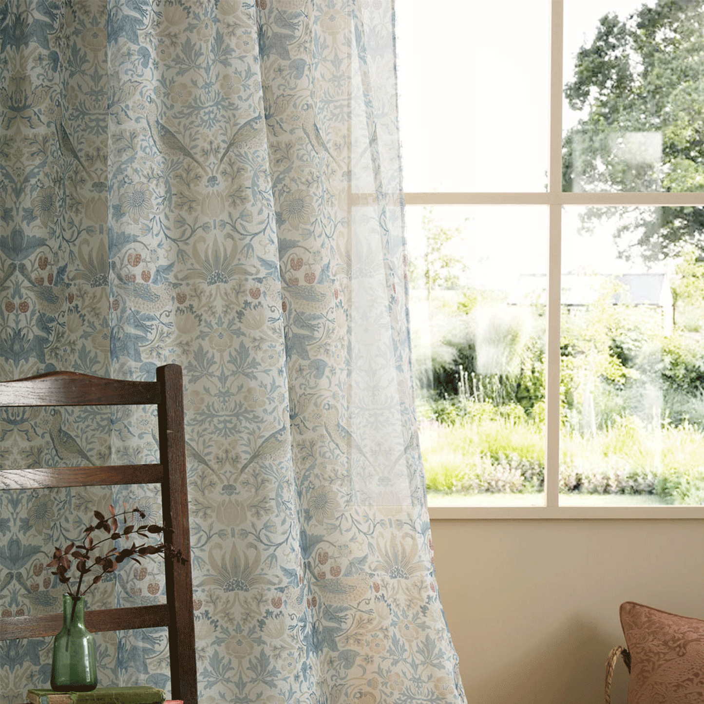 William Morris At Home Strawberry Thief Hessian Slot Top Sheer Voile Panel