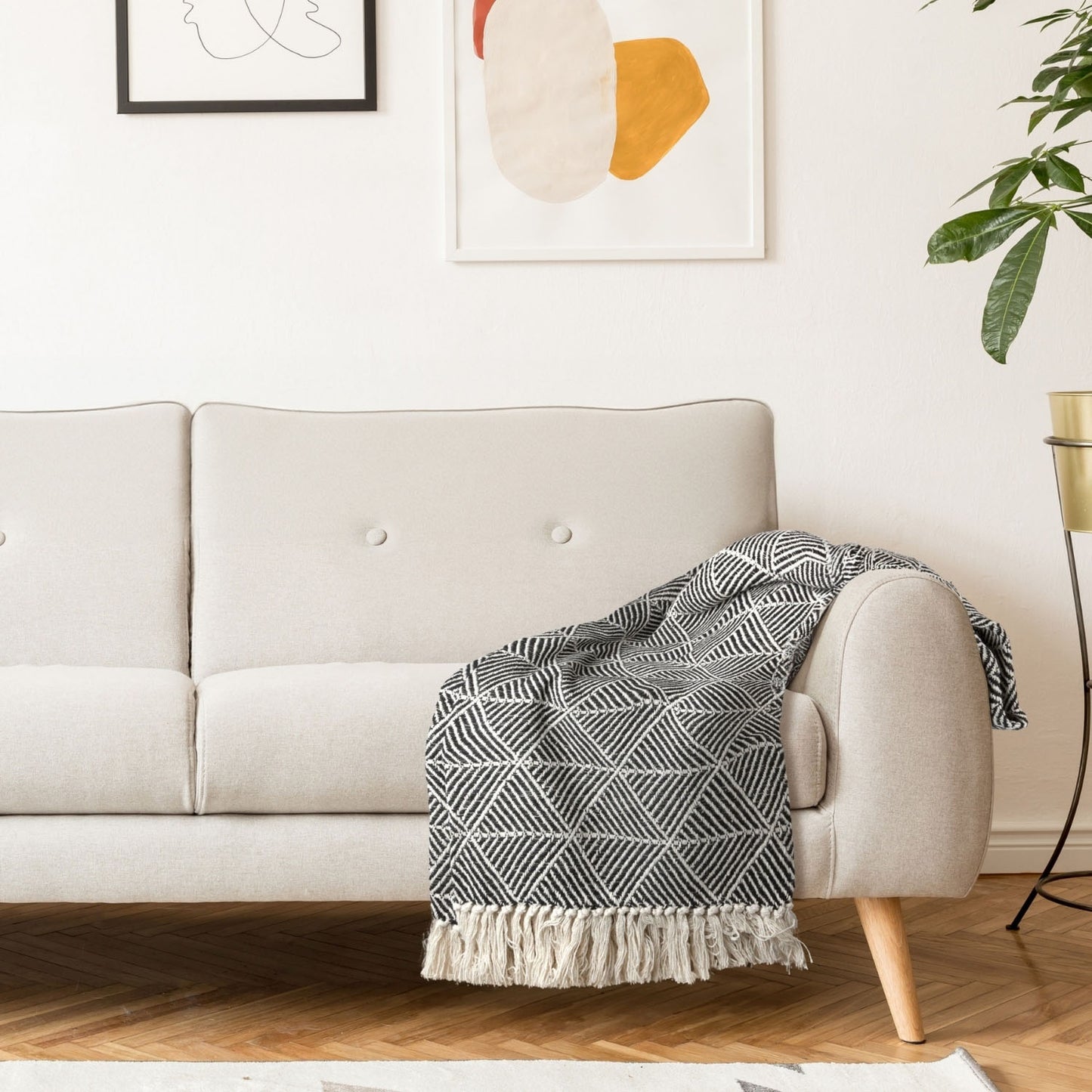 Zahra Black Scandi Woven Recycled Cotton Throw
