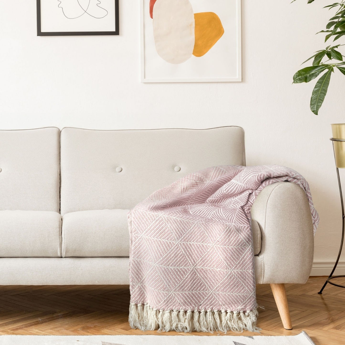 Zahra Pink Scandi Woven Recycled Cotton Throw