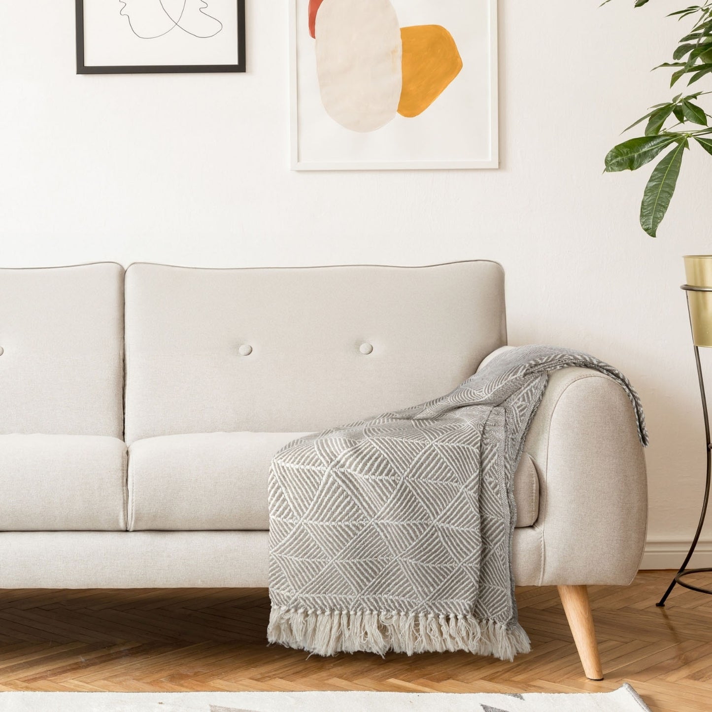 Zahra Natural Scandi Woven Recycled Cotton Throw