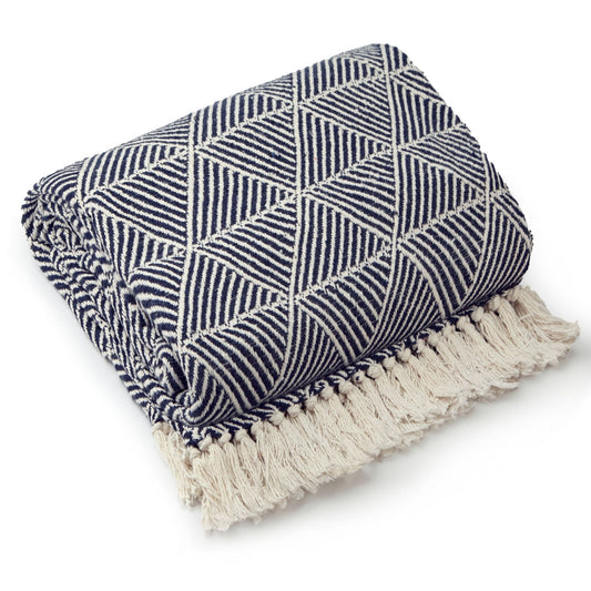 Zahra Navy Scandi Woven Recycled Cotton Throw