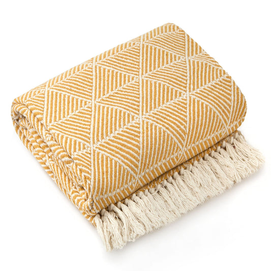 Zahra Ochre Scandi Woven Recycled Cotton Throw