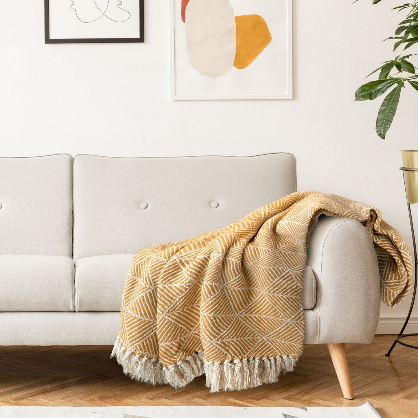 Zahra Ochre Scandi Woven Recycled Cotton Throw