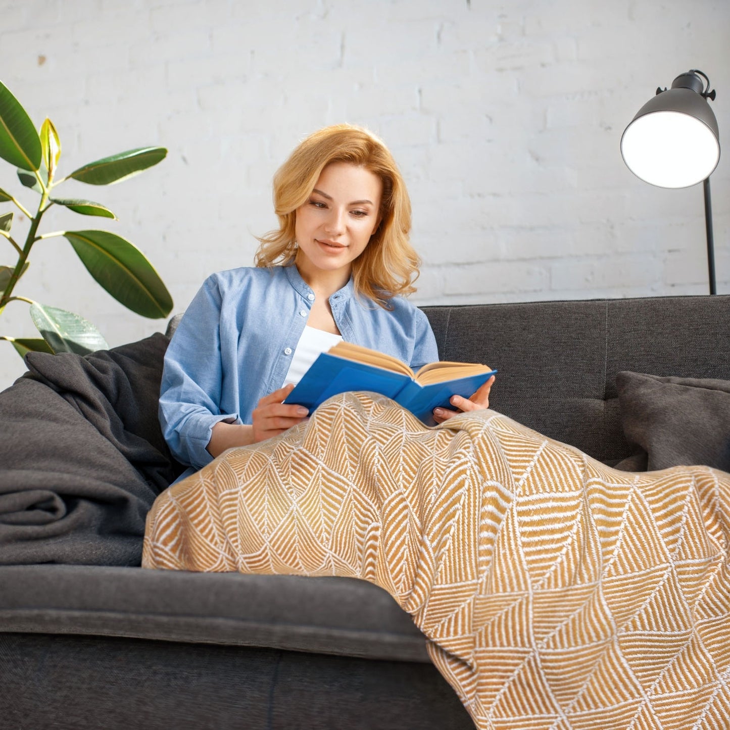 Zahra Ochre Scandi Woven Recycled Cotton Throw