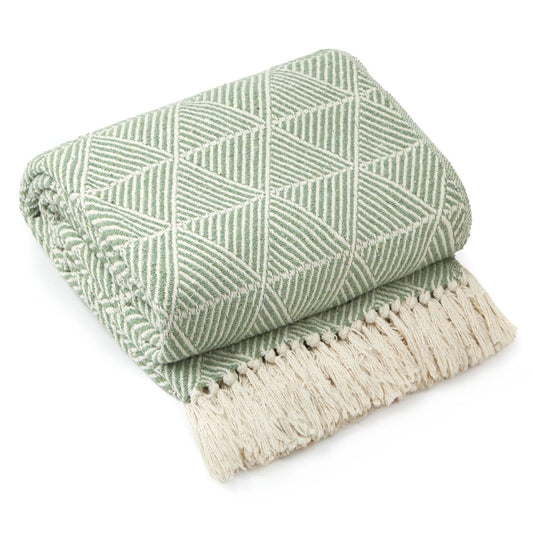 Zahra Pistachio Green Scandi Woven Recycled Cotton Throw