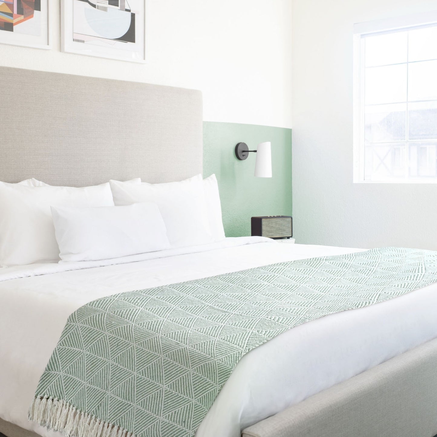Zahra Pistachio Green Scandi Woven Recycled Cotton Throw