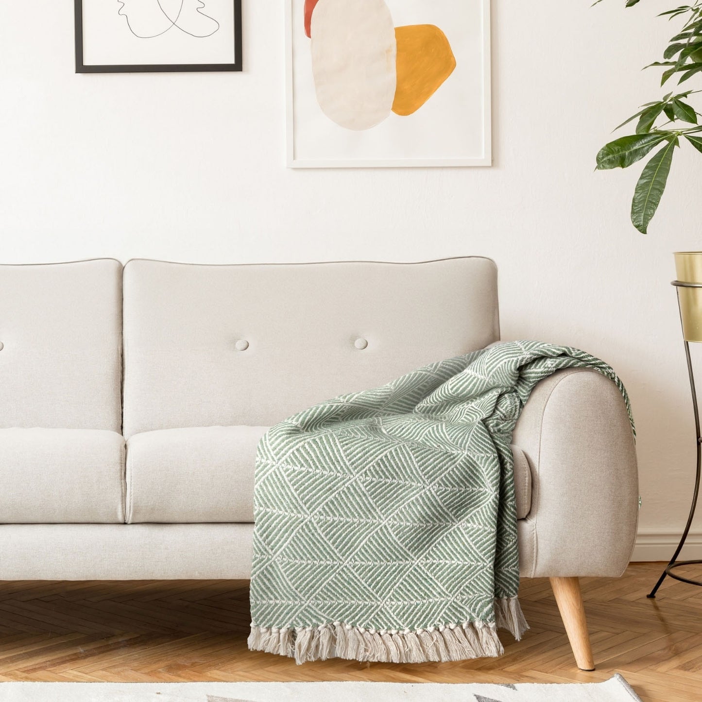 Zahra Pistachio Green Scandi Woven Recycled Cotton Throw