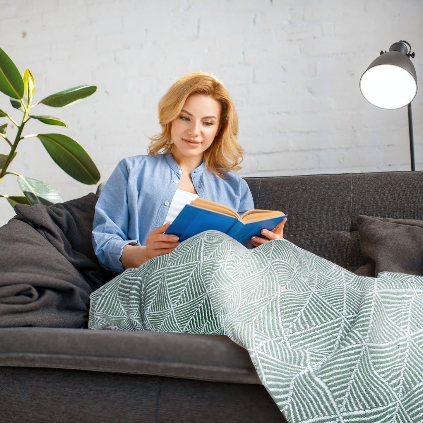 Zahra Pistachio Green Scandi Woven Recycled Cotton Throw