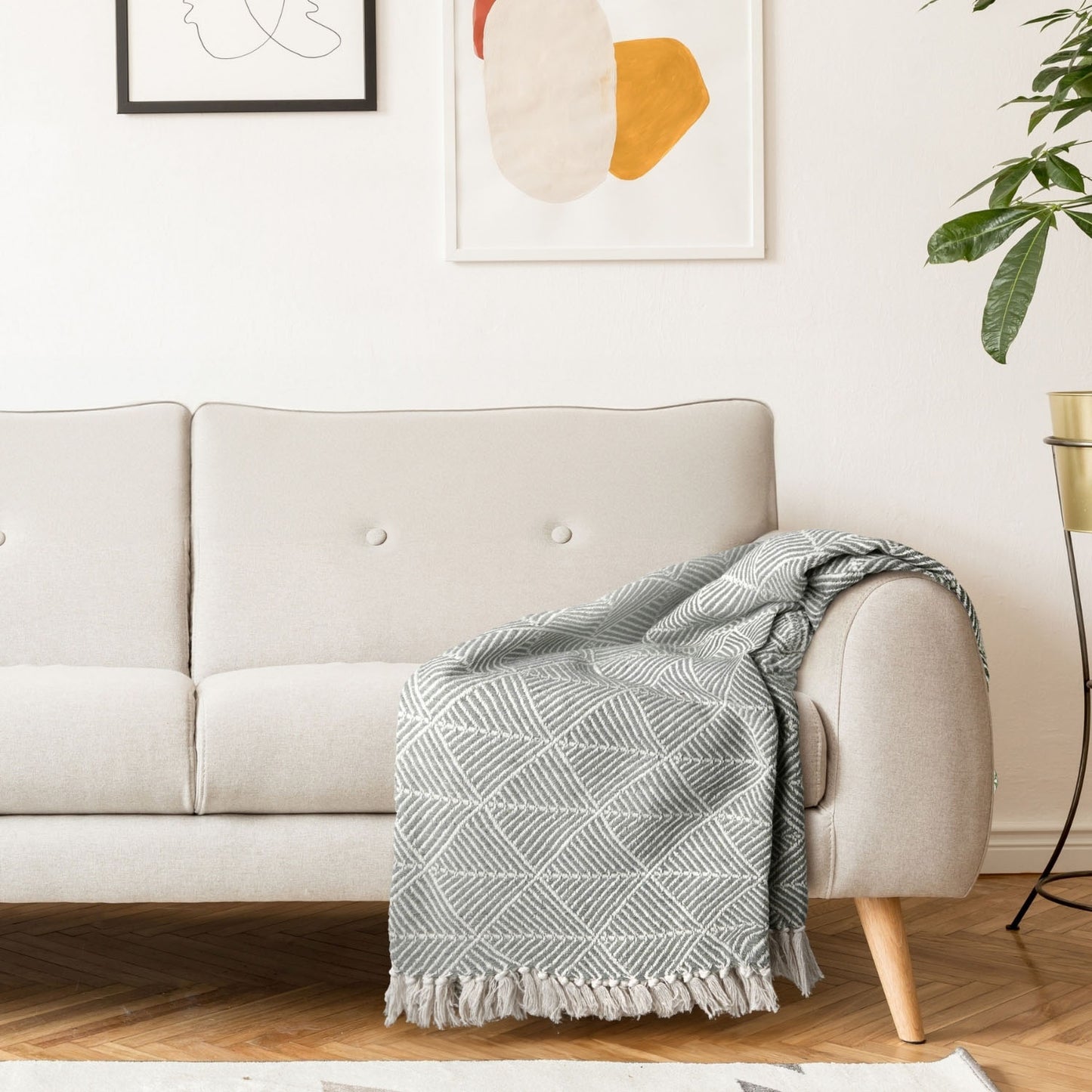 Zahra Silver Scandi Woven Recycled Cotton Throw