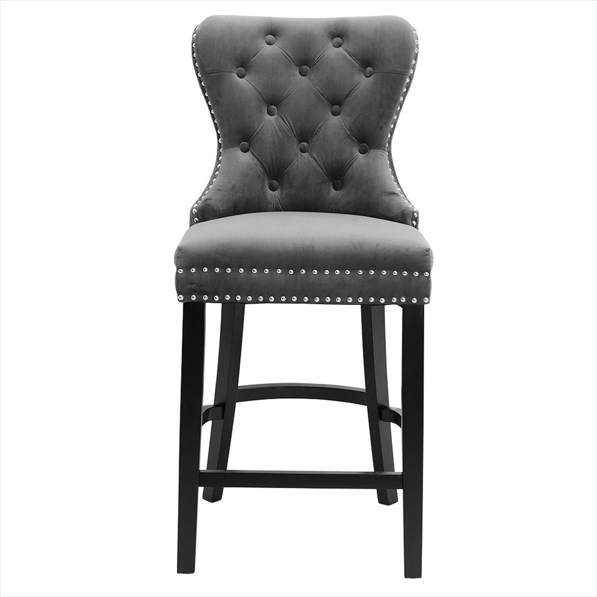 Dark Grey Velvet Button Tufted Bar Stool