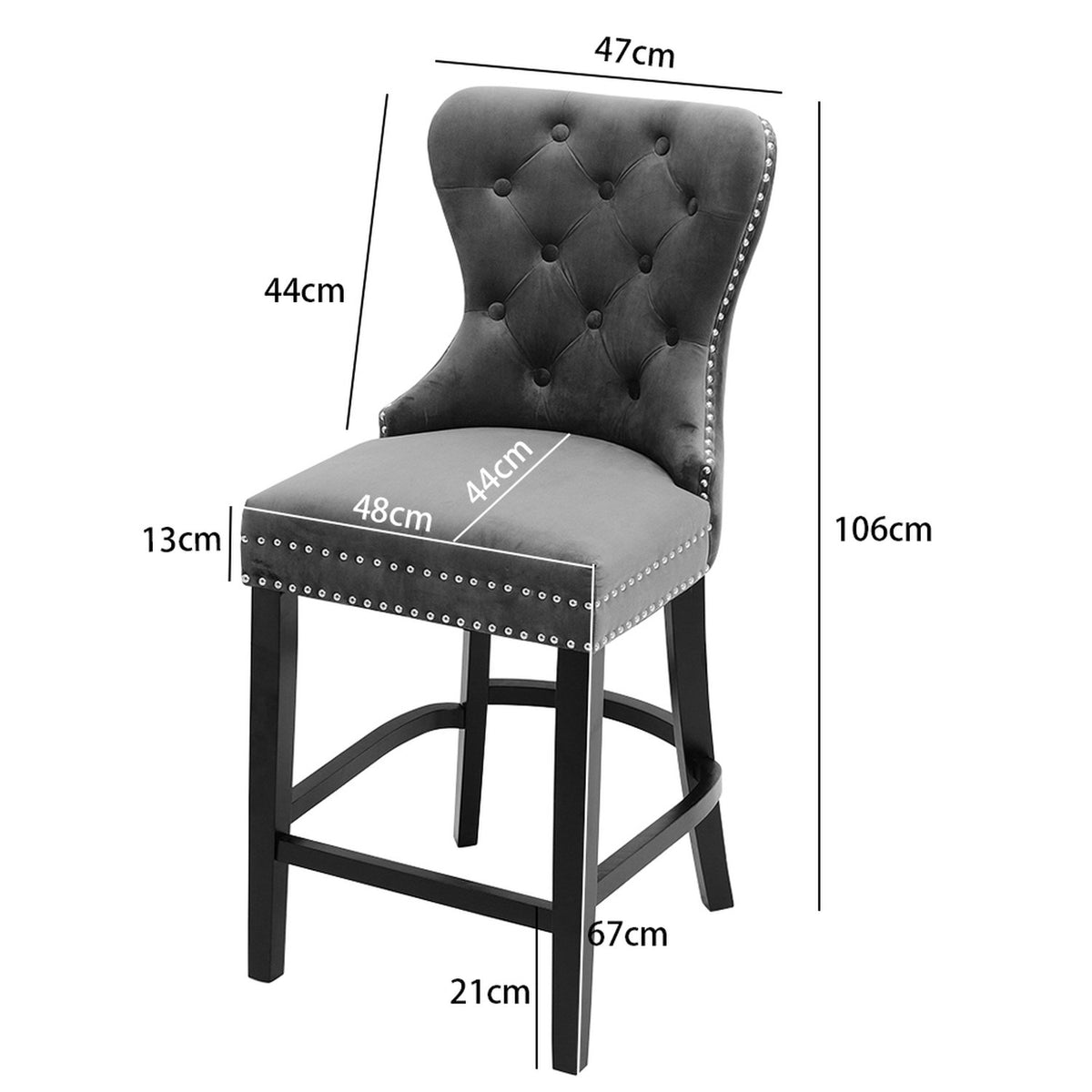 Dark Grey Velvet Button Tufted Bar Stool
