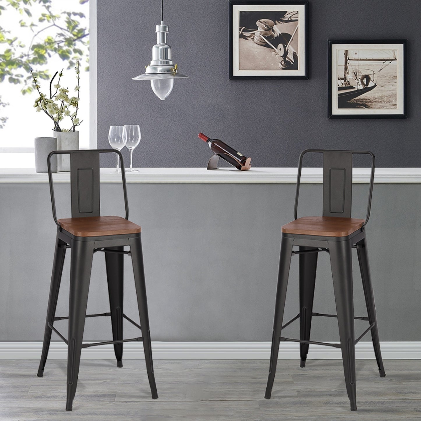 Industrial Style Metal Bar Stool Set of 2
