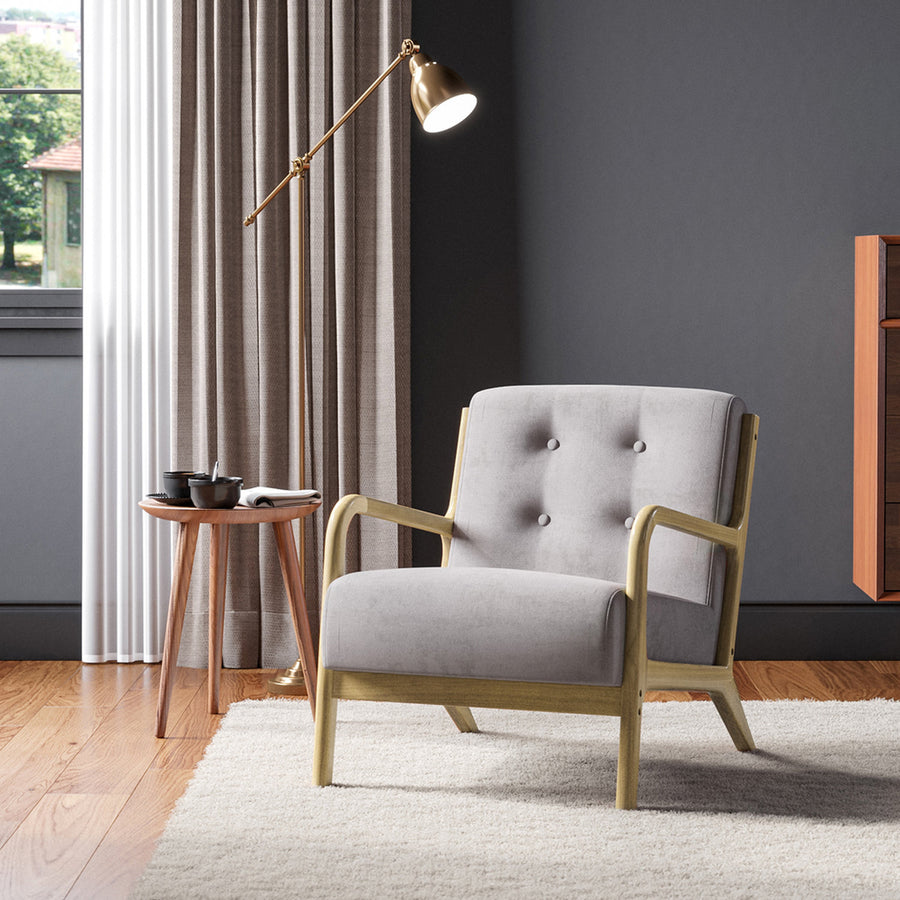 Upholstered Tufted Light Grey Armchair