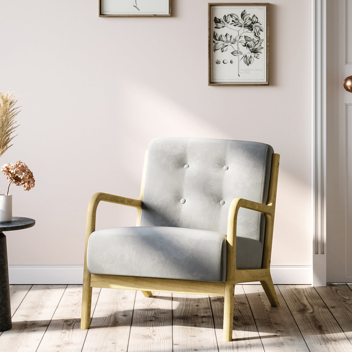Upholstered Tufted Light Grey Armchair