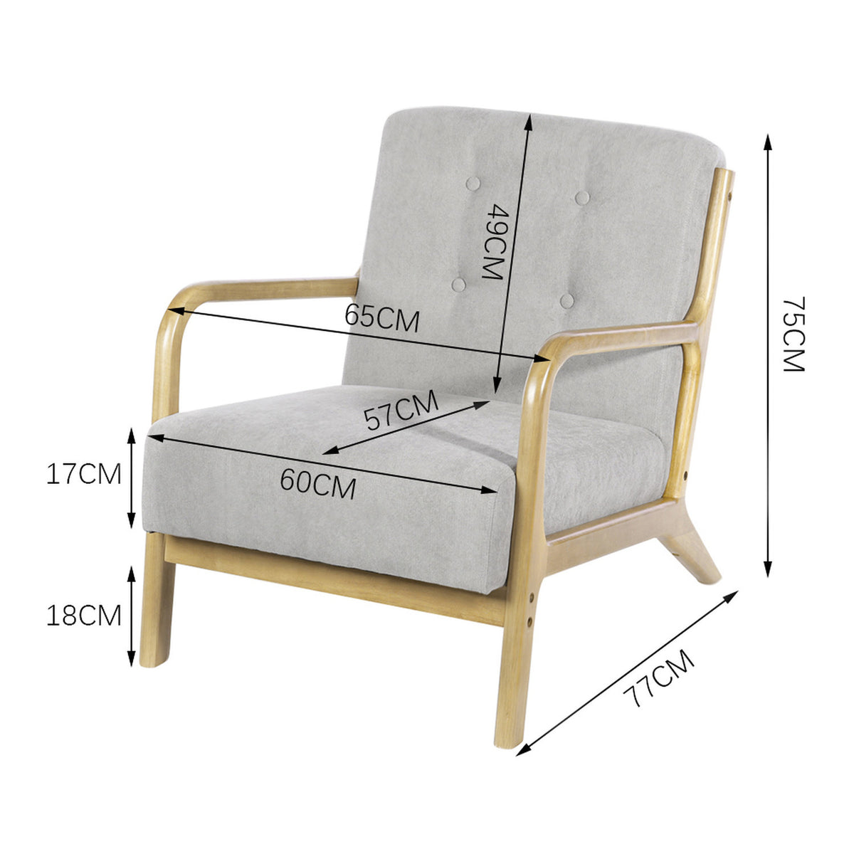Upholstered Tufted Light Grey Armchair