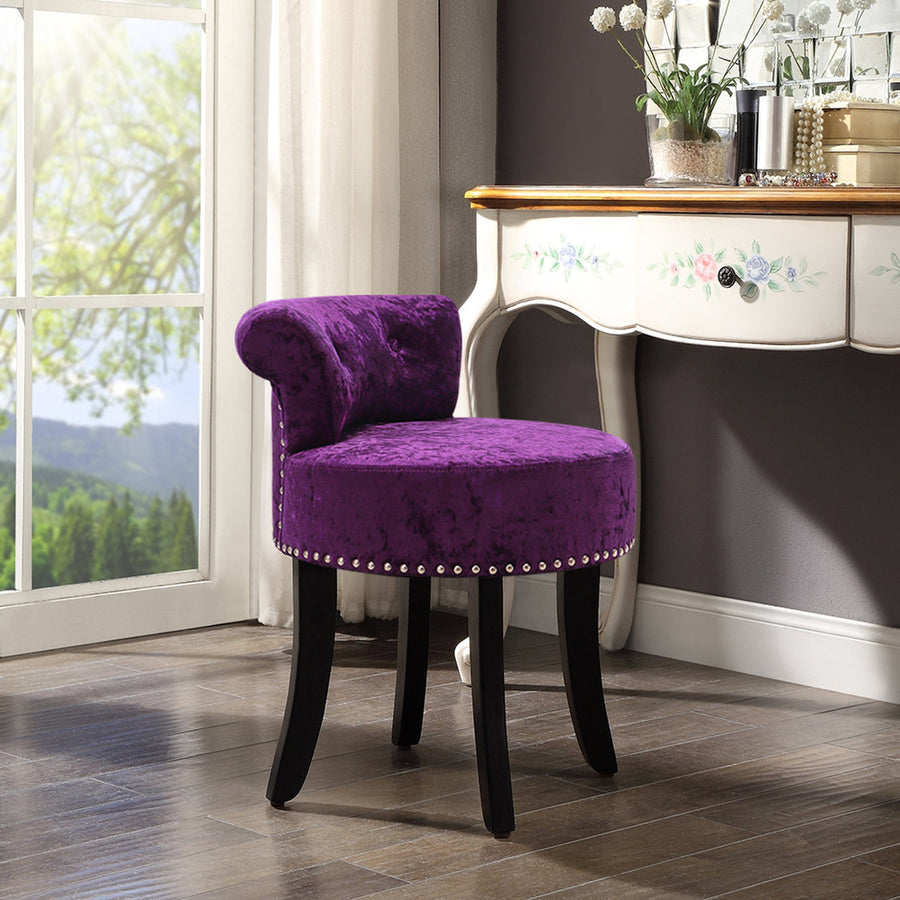 Dark Purple Velvet Button Tufted Vanity Stool
