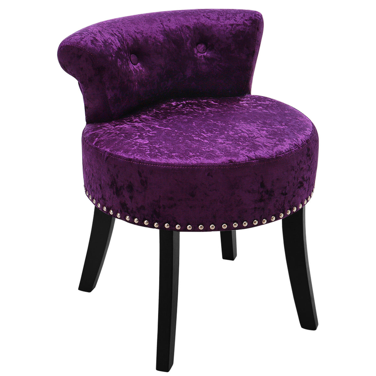 Dark Purple Velvet Button Tufted Vanity Stool