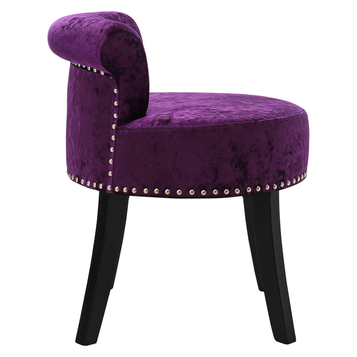 Dark Purple Velvet Button Tufted Vanity Stool