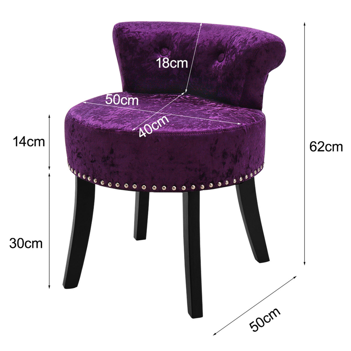 Dark Purple Velvet Button Tufted Vanity Stool