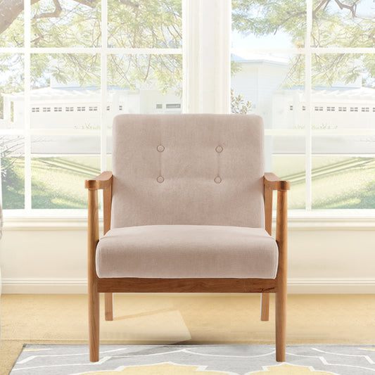 Beige Upholstered Wooden Armchair
