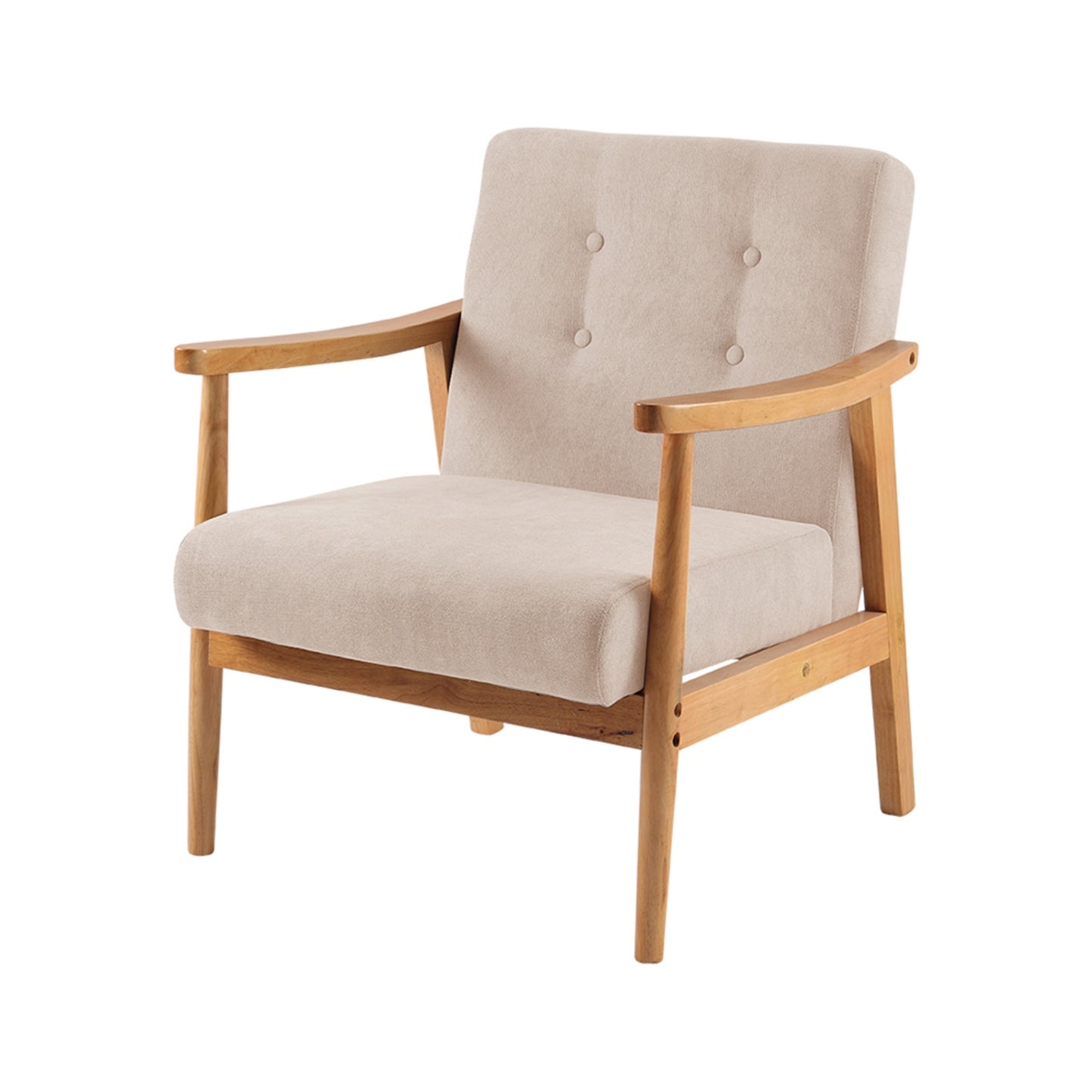 Beige Upholstered Wooden Armchair
