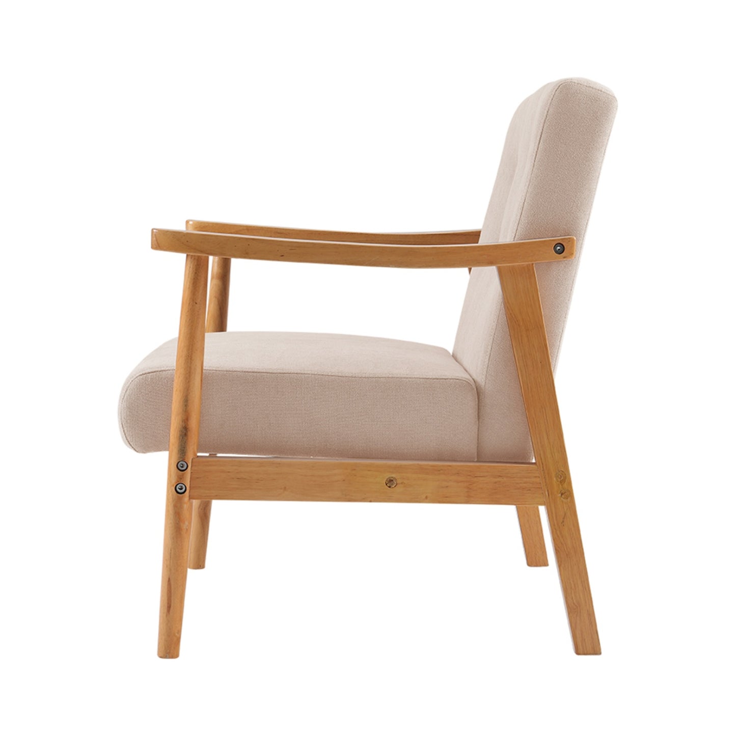 Beige Upholstered Wooden Armchair