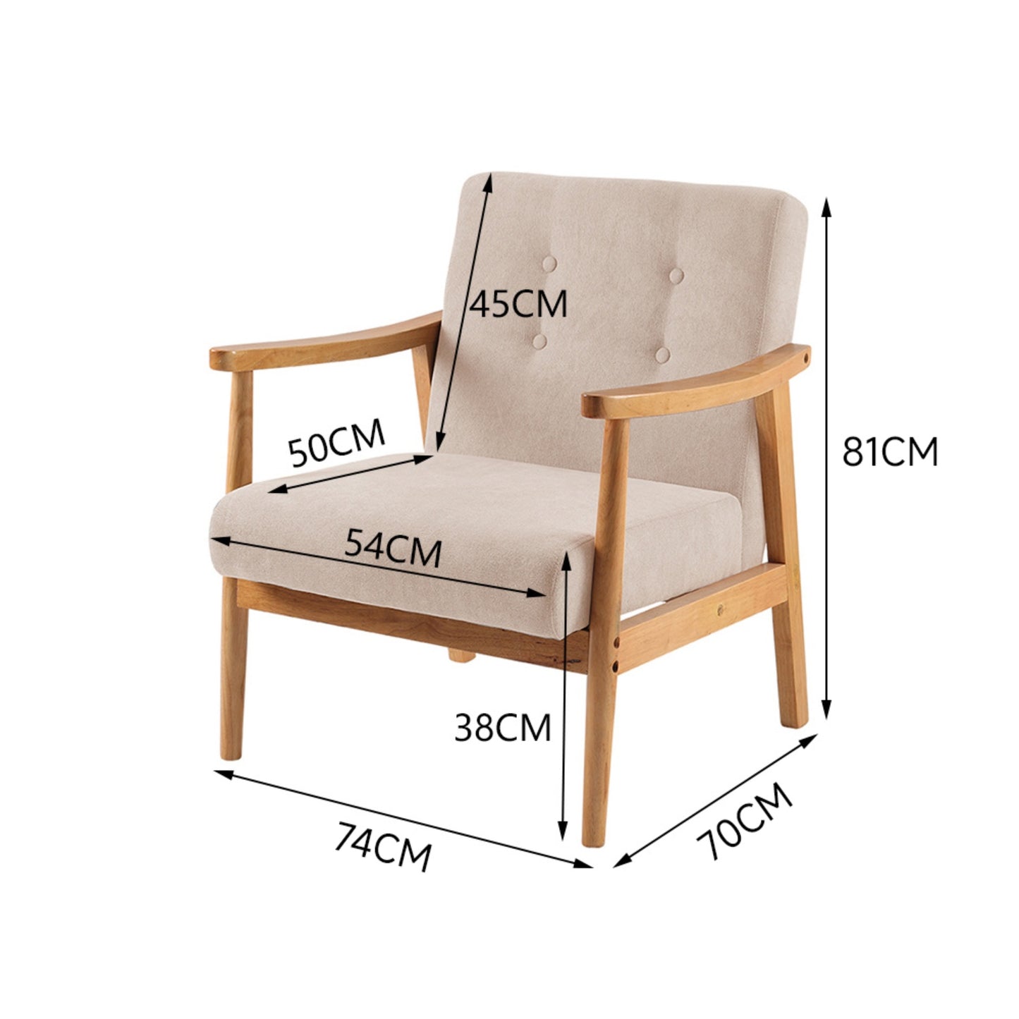 Beige Upholstered Wooden Armchair