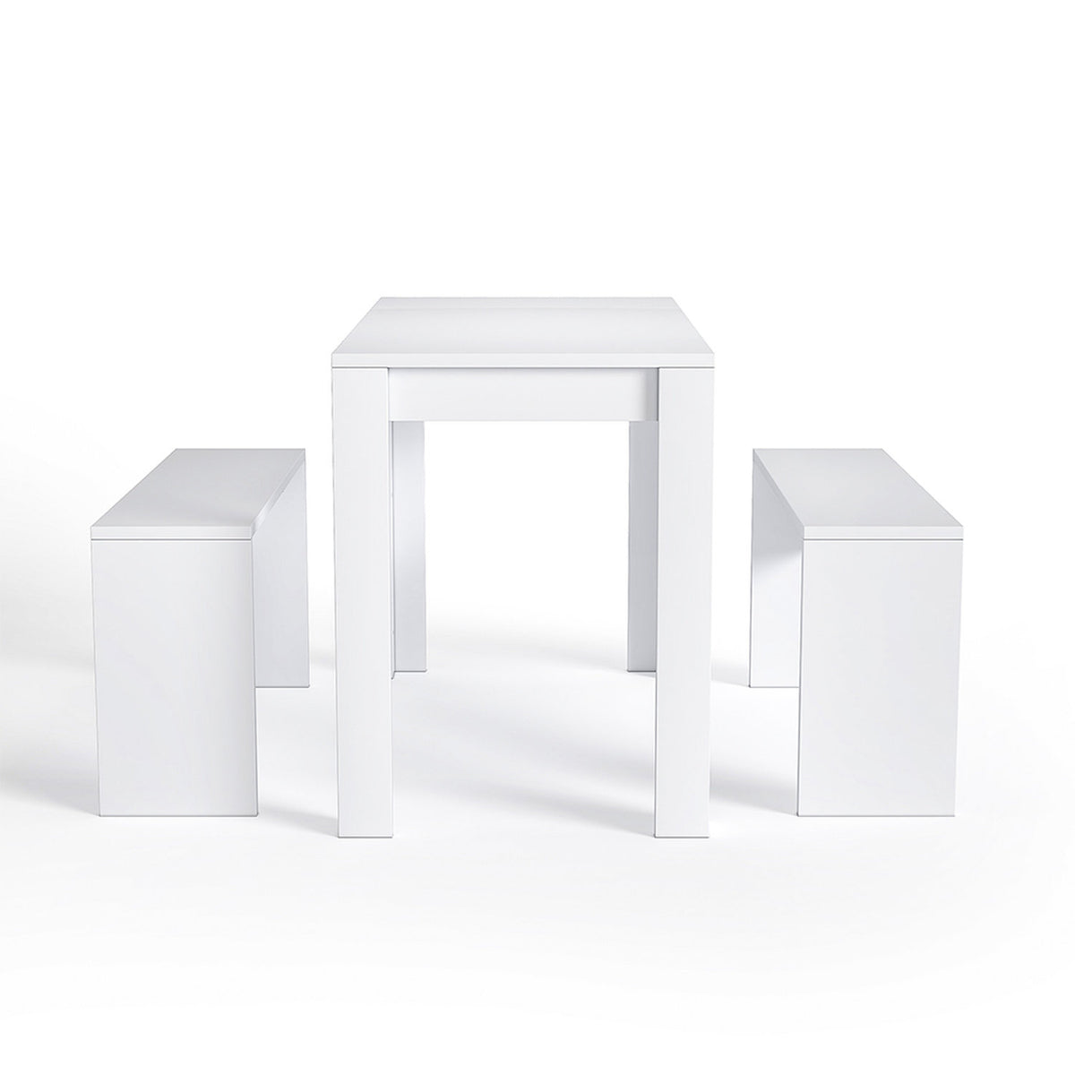 3-Piece Modern White Dining Table & Bench Set
