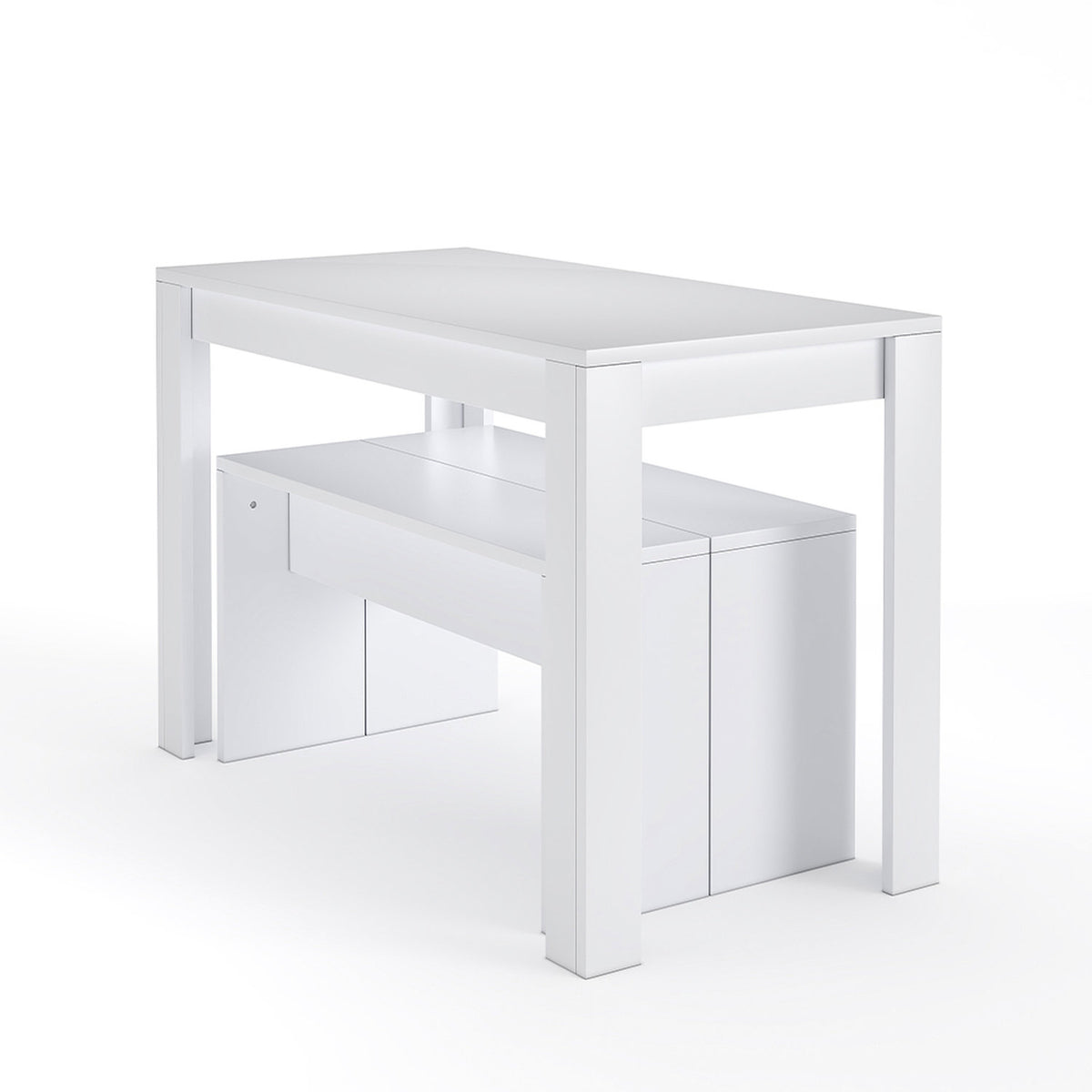 3-Piece Modern White Dining Table & Bench Set