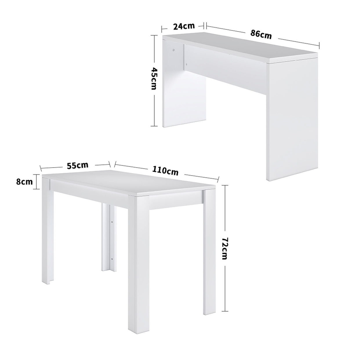 3-Piece Modern White Dining Table & Bench Set