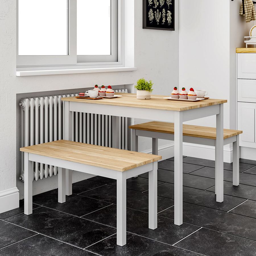 Wooden Dining Table and Bench White 4 Seater