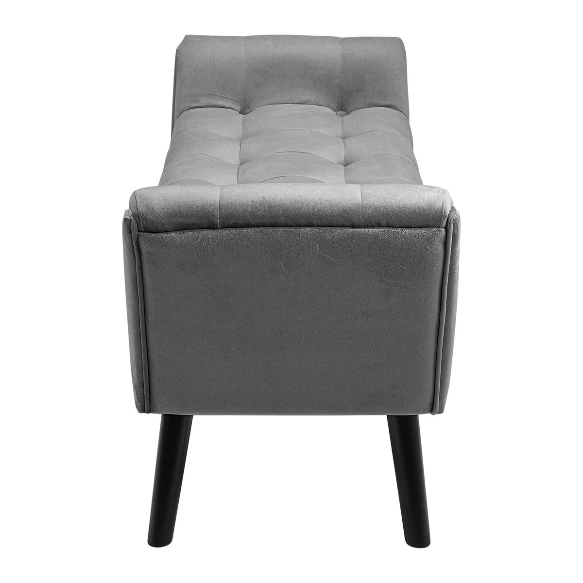 Mid Century Modern Grey Velvet Buttoned Armed Bench