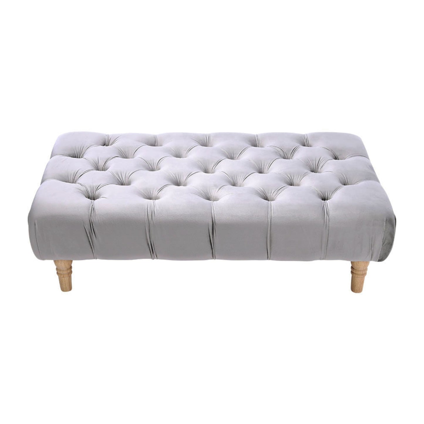 Velvet Buttoned Light Grey Rectangle Footstool